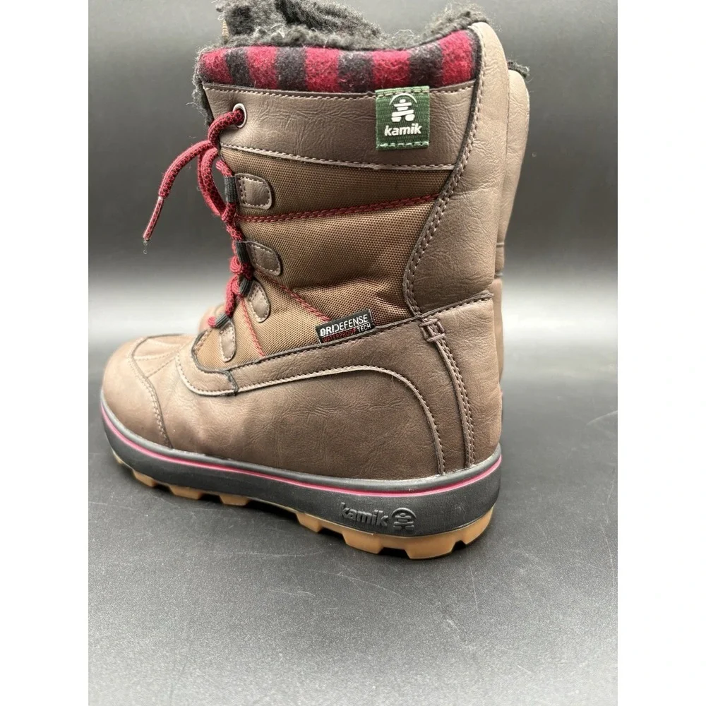 Kamik Sesame Kids Waterproof Snow Boots Youth Size 3 Brown Plaid Fur
